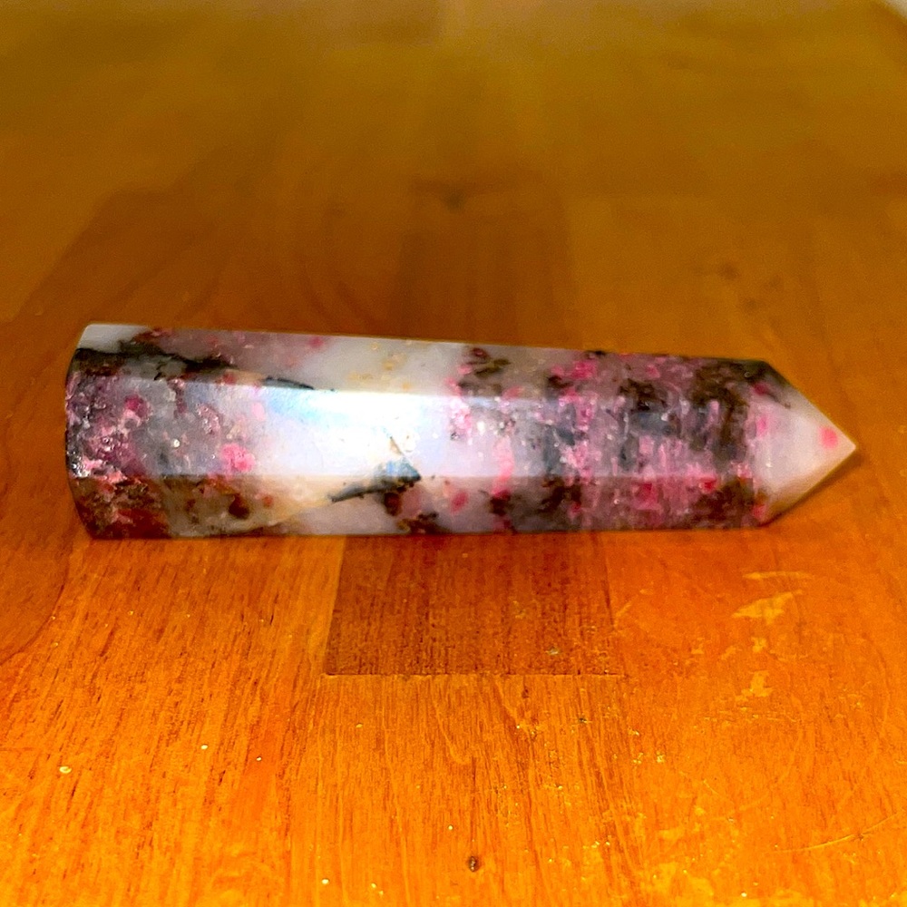 SUPER GEMMY Neon Pink Rhodonite w/Black Tourmaline in Quartz Tower #1 🖤💕 - Picture 12 of 13